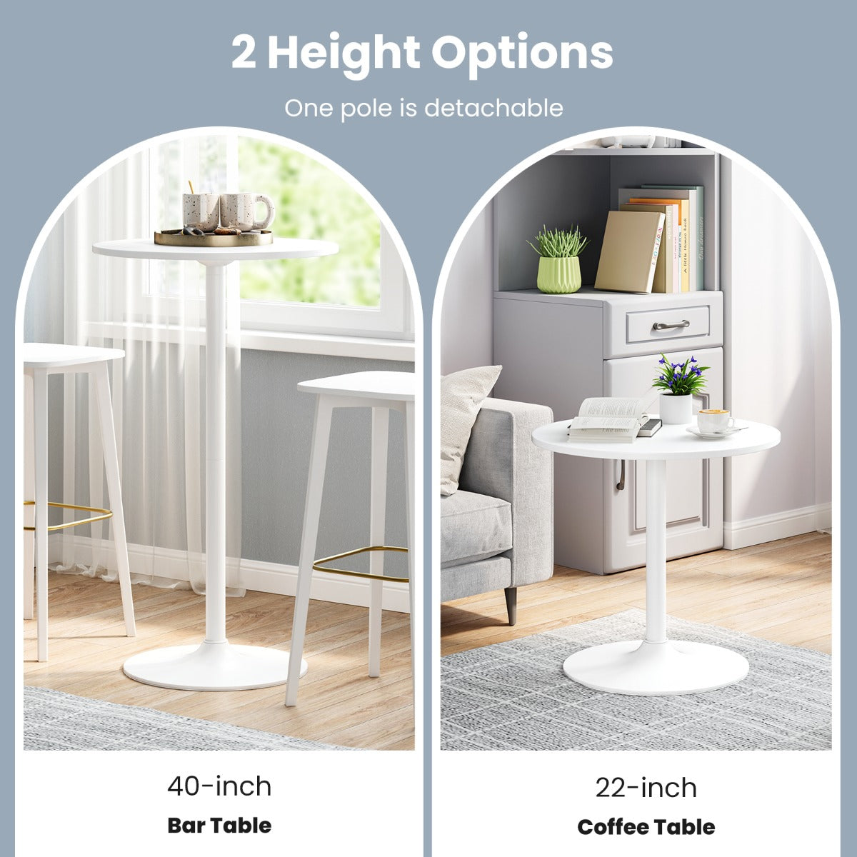 101-56 cm Round Bistro Cocktail Tall Coffee Table High Top Pub Table-White-1 Piece
