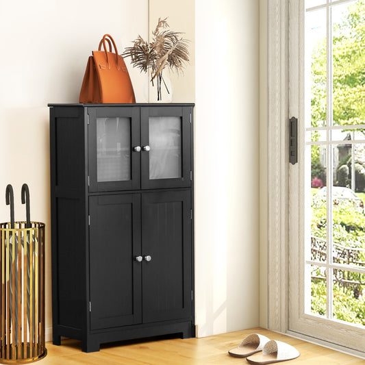 Costway Bathroom Storage Cabinet with Tempered Glass Doors &amp; Adjustable Shelf-Black