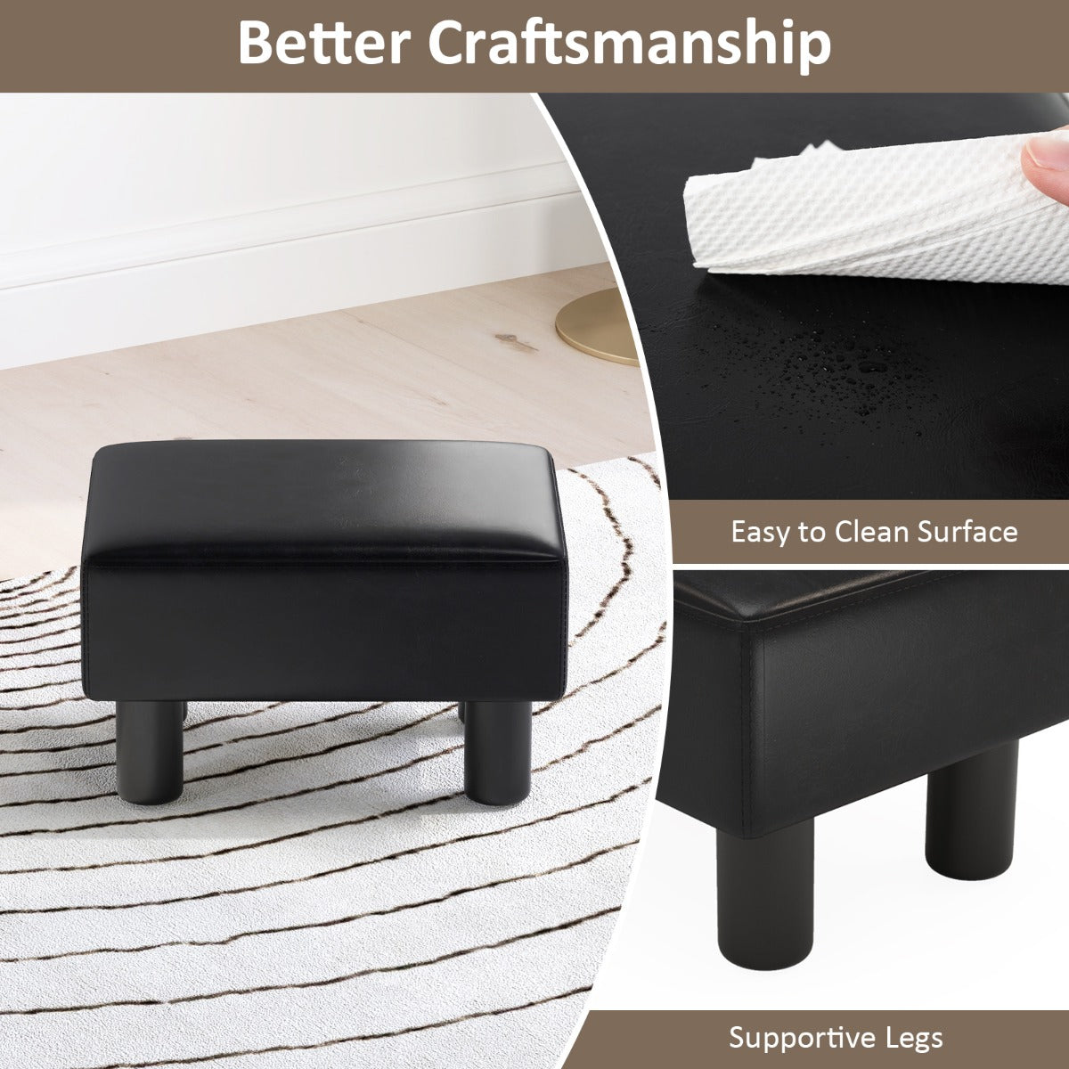 PU Leather Footrest with Storage for Living Room Bedroom
