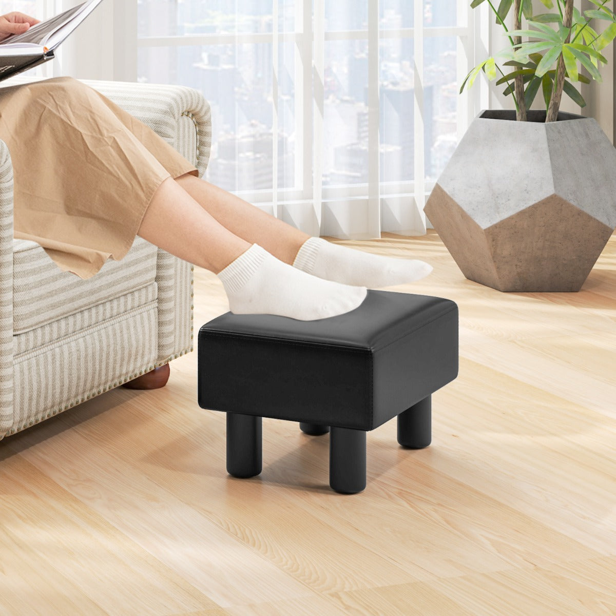 PU Leather Footrest with Storage for Living Room Bedroom