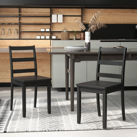 Costway Wood Dining Chair Set of 2 with Rubber Wood Legs for Home Dining Room Kitchen Restaurant-Black