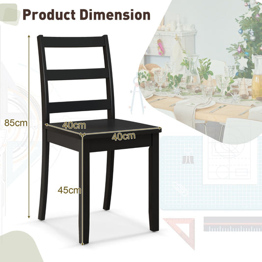 Set of two classic wooden dining chairs with curved ladder backs and solid rubber wood legs