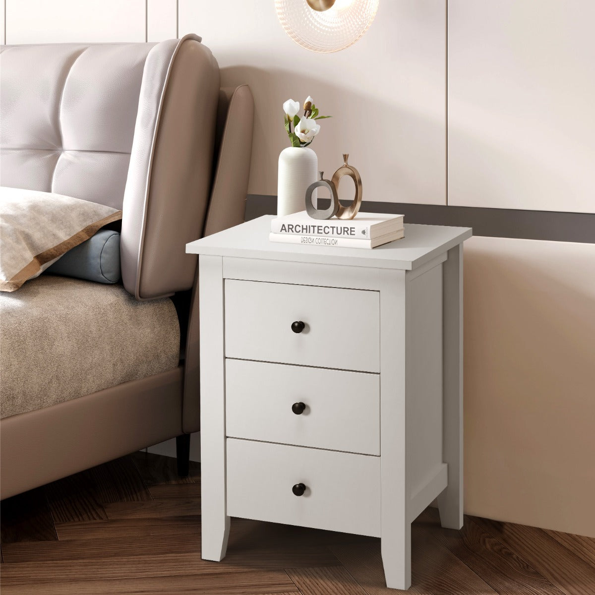 Nightstand with Drawers 3 Drawers for Bedroom and Living Room-White