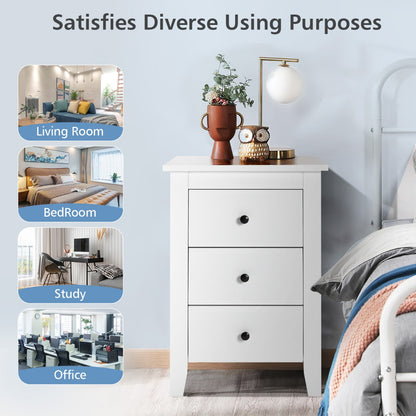 Nightstand with Drawers 3 Drawers for Bedroom and Living Room-White