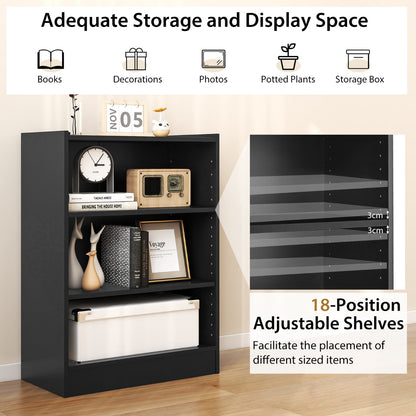 Costway Floor Standing Open Bookshelf with Adjustable Shelves for Living Room, Bedroom, Study-Black