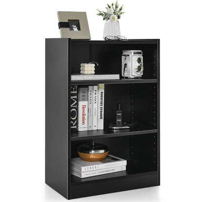 Modern open display shelf features a rustic brown, black, or white finish
