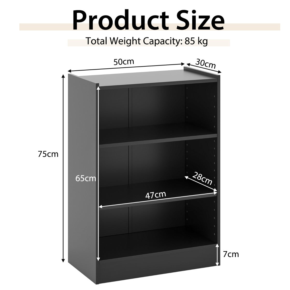 3-tier adjustable bookcase with open shelves for books, plants, photos, and decorations