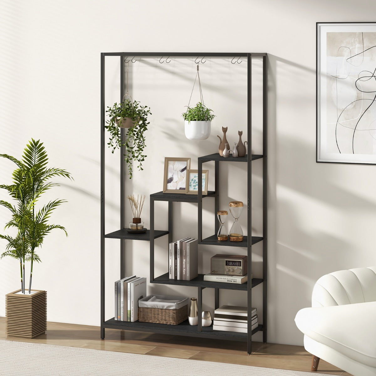 Durable powder-coated metal plant stand with adjustable foot pads for stability on uneven floors