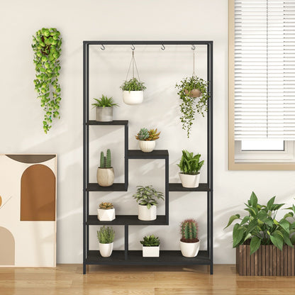 Indoor plant rack features wood-look shelves that are easy to clean and suitable for everyday use