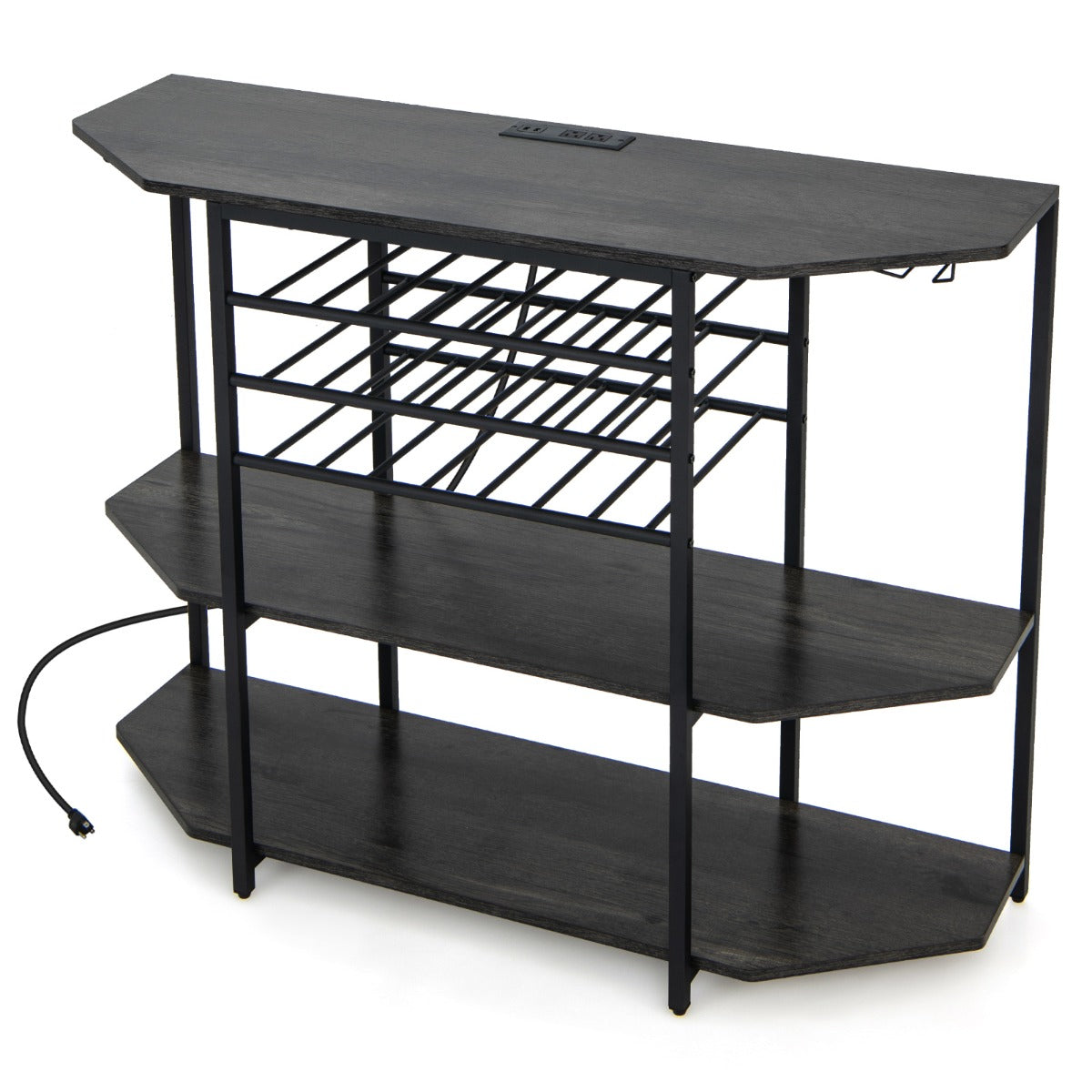 Costway Wine Rack Table with Power Outlets for Kitchen Dining Room-Grey
