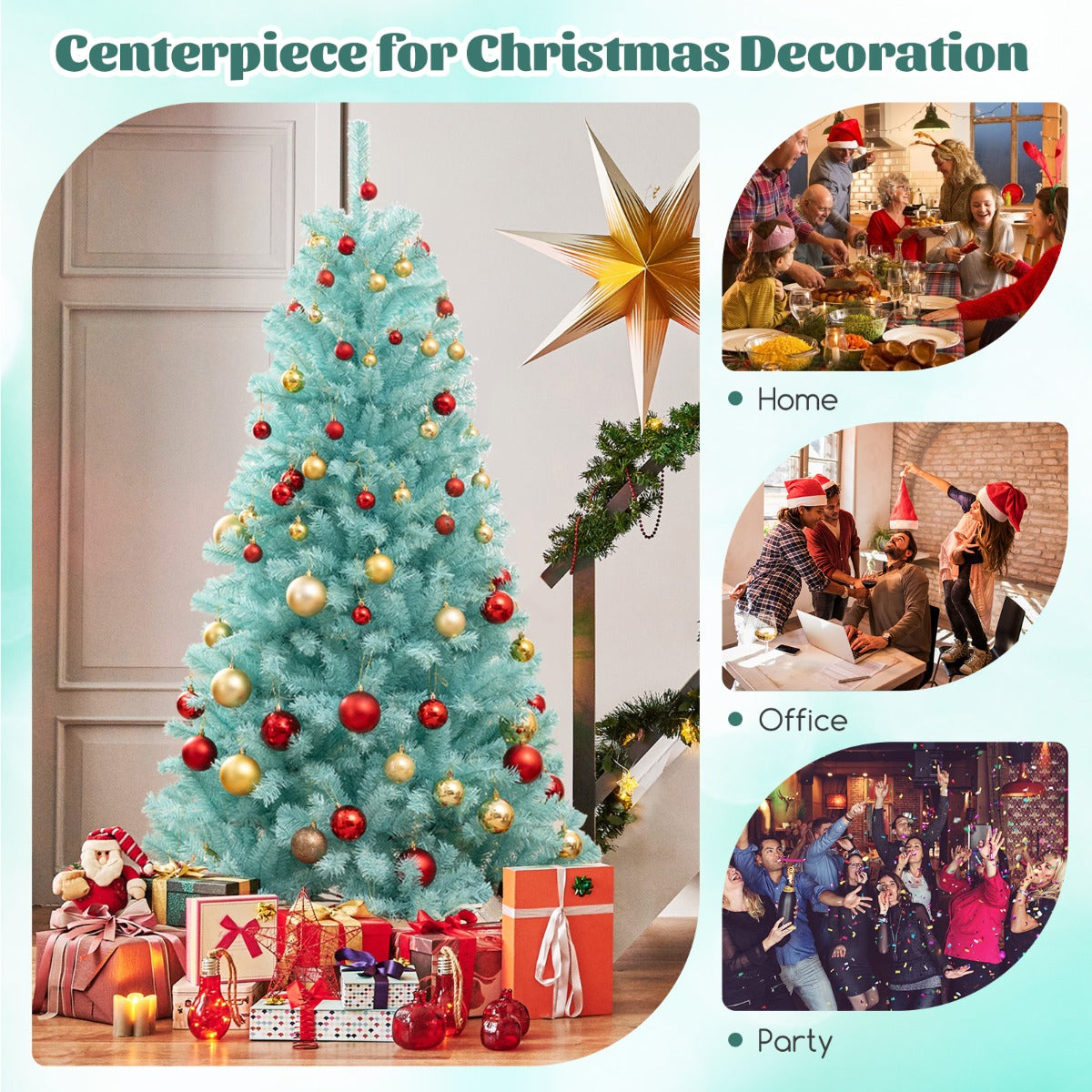 1.8M Blue Artificial Christmas Tree with LED Lights and Lush Branch Tips