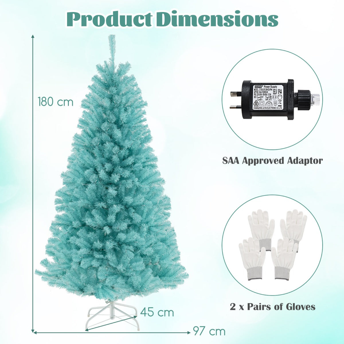 1.8M Blue Artificial Christmas Tree with LED Lights and Lush Branch Tips