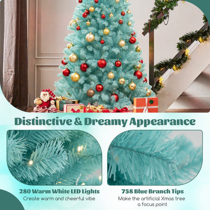 1.8M Blue Artificial Christmas Tree with LED Lights and Lush Branch Tips