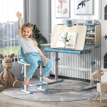 Costway Height Adjustable Children Study Desk with Tilt Desktop for 3-12 Years Old-Blue