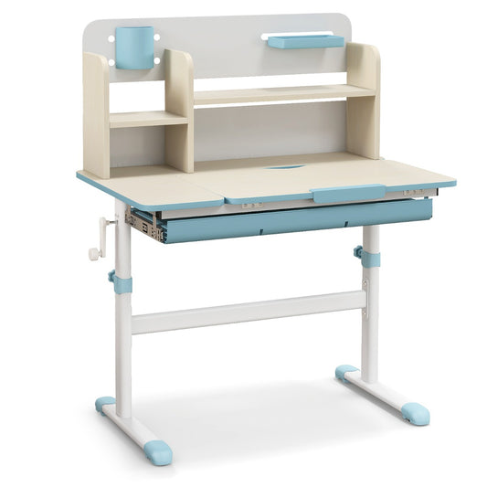 Costway Height Adjustable Children Study Desk with Tilt Desktop for 3-12 Years Old-Blue