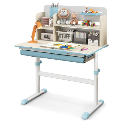 Costway Height Adjustable Children Study Desk with Tilt Desktop for 3-12 Years Old-Blue