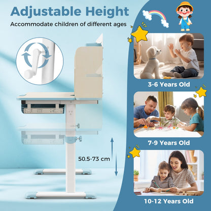 Costway Height Adjustable Children Study Desk with Tilt Desktop for 3-12 Years Old-Blue
