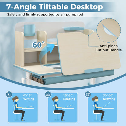 Costway Height Adjustable Children Study Desk with Tilt Desktop for 3-12 Years Old-Blue