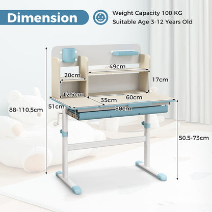 Costway Height Adjustable Children Study Desk with Tilt Desktop for 3-12 Years Old-Blue
