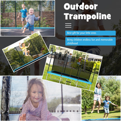 430 cm x 250 cm Rectangular Trampoline with Enclosure Net for Kids and Adults-Blue