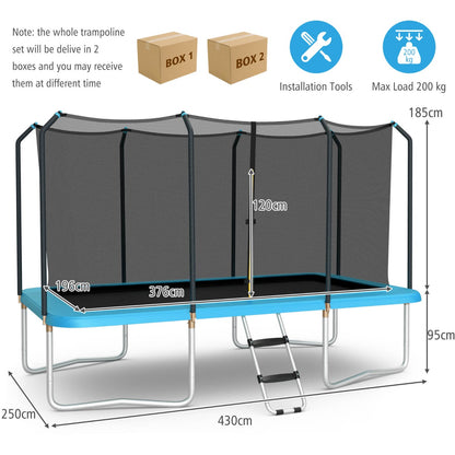 430 cm x 250 cm Rectangular Trampoline with Enclosure Net for Kids and Adults-Blue