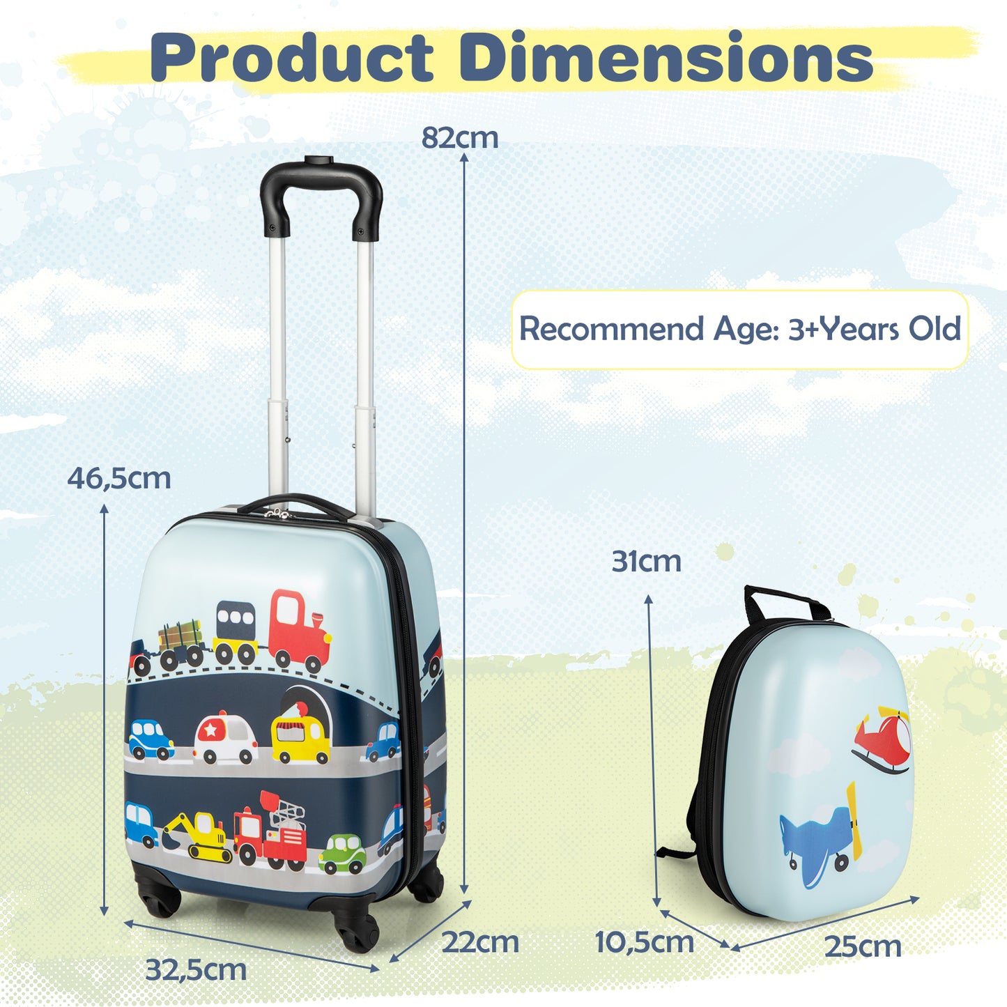2-Piece Carry-on Luggage Set with Spinner Wheels for Children-Navy