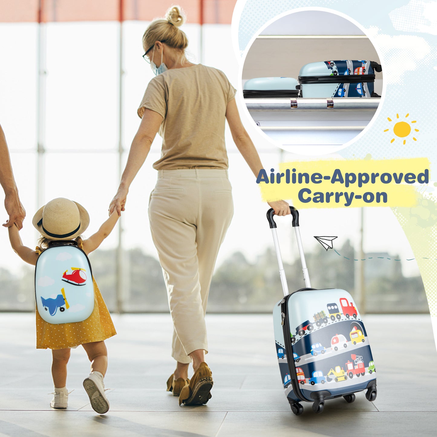 2-Piece Carry-on Luggage Set with Spinner Wheels for Children-Navy