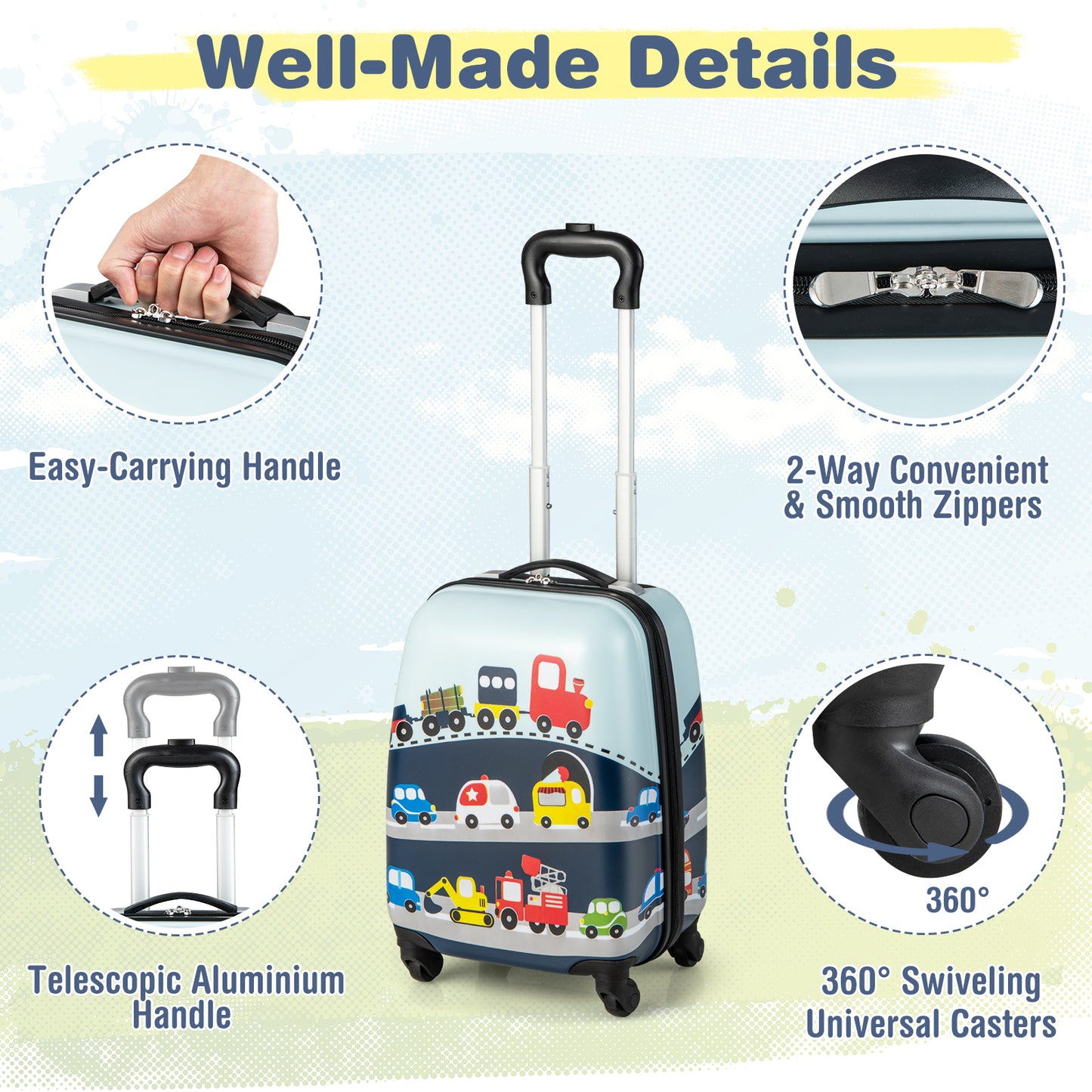 2-Piece Carry-on Luggage Set with Spinner Wheels for Children-Navy