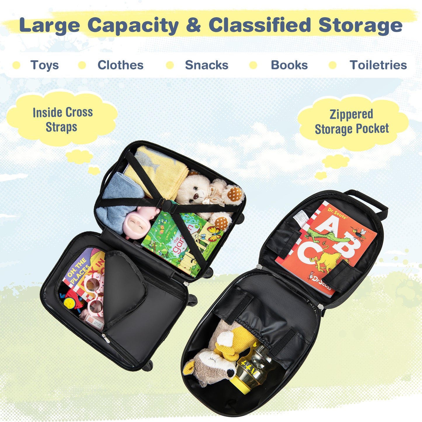 2-Piece Carry-on Luggage Set with Spinner Wheels for Children-Navy