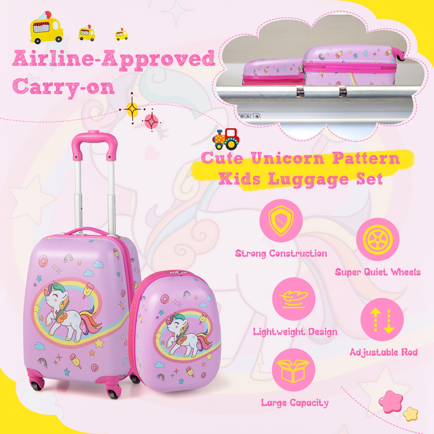 2-Piece Carry-on Luggage Set with Spinner Wheels for Children-Pink