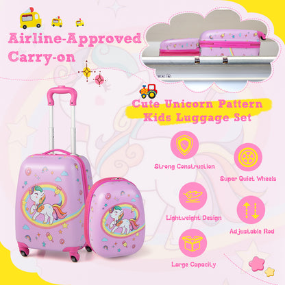 2-Piece Carry-on Luggage Set with Spinner Wheels for Children-Pink