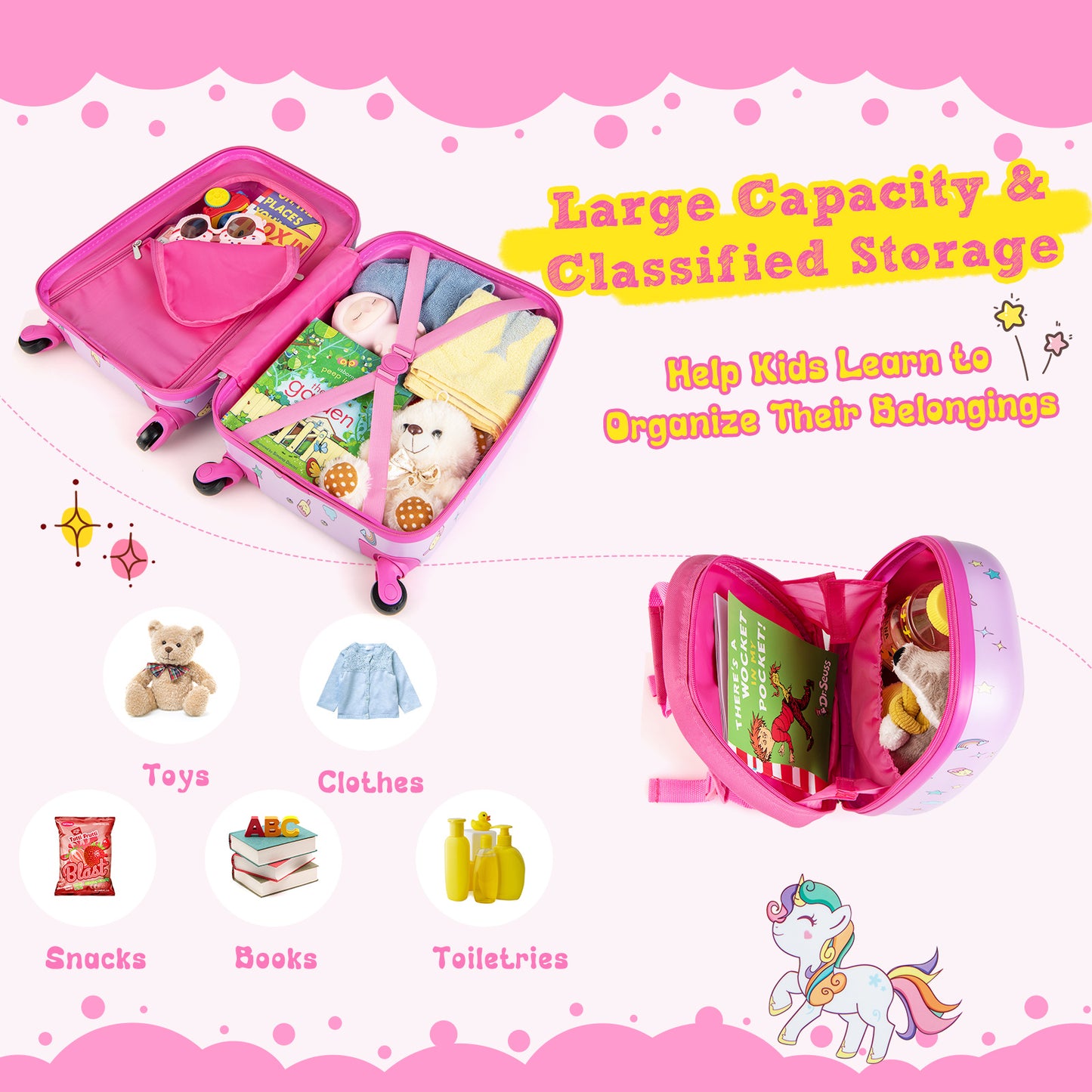2-Piece Carry-on Luggage Set with Spinner Wheels for Children-Pink