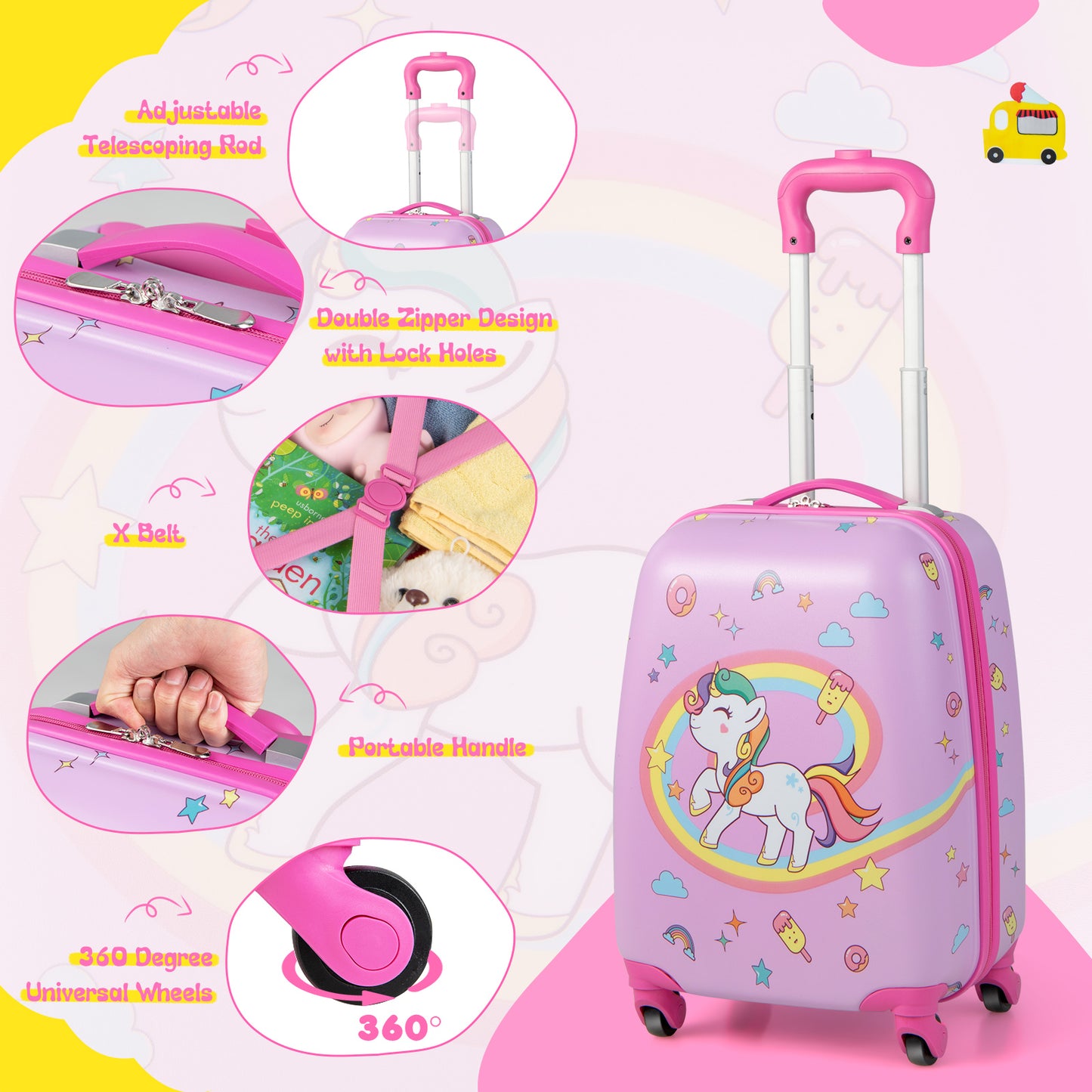 2-Piece Carry-on Luggage Set with Spinner Wheels for Children-Pink