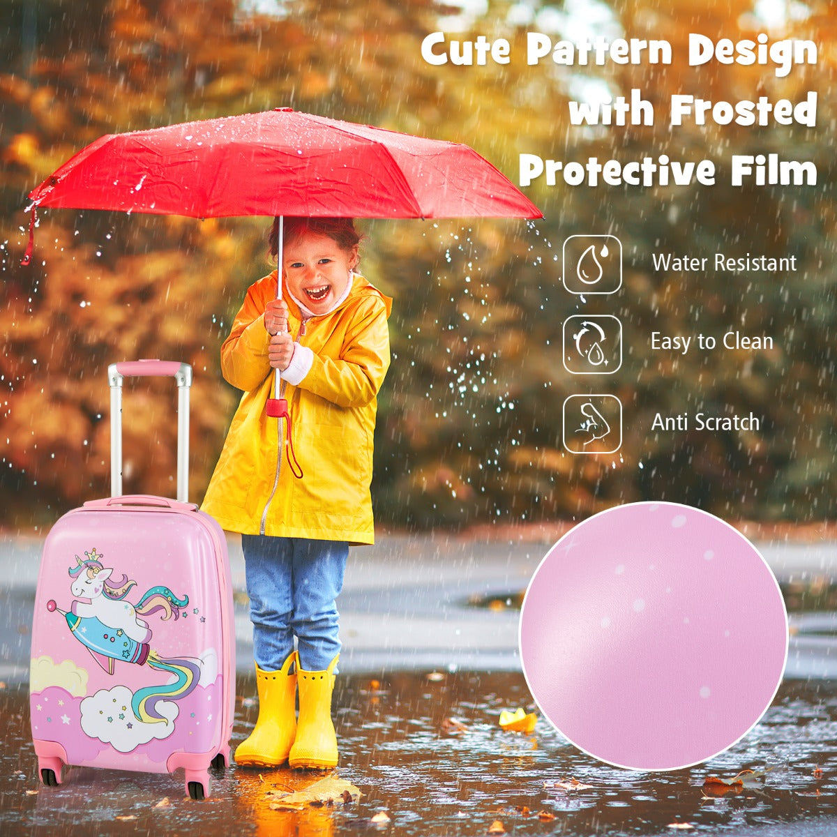Hardside Rolling Suitcase with Spinner Wheels &amp; Retractable Handle-Pink
