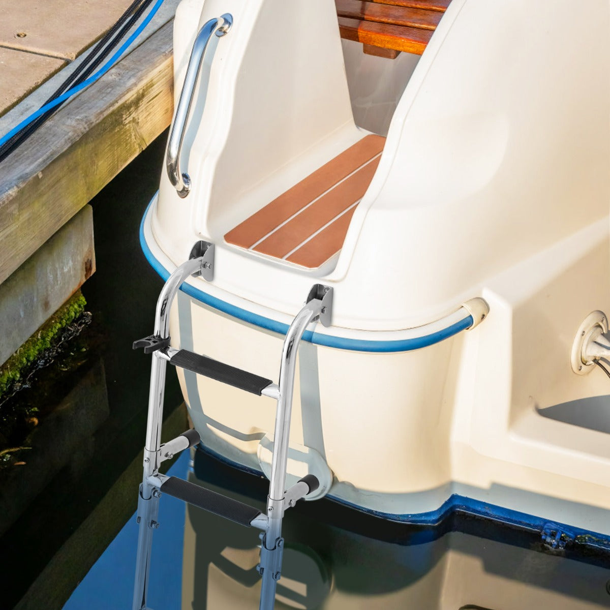 Costway Folding 3 Step Ladder Anti-slip Boat Ladder with Sturdy PVC St ...