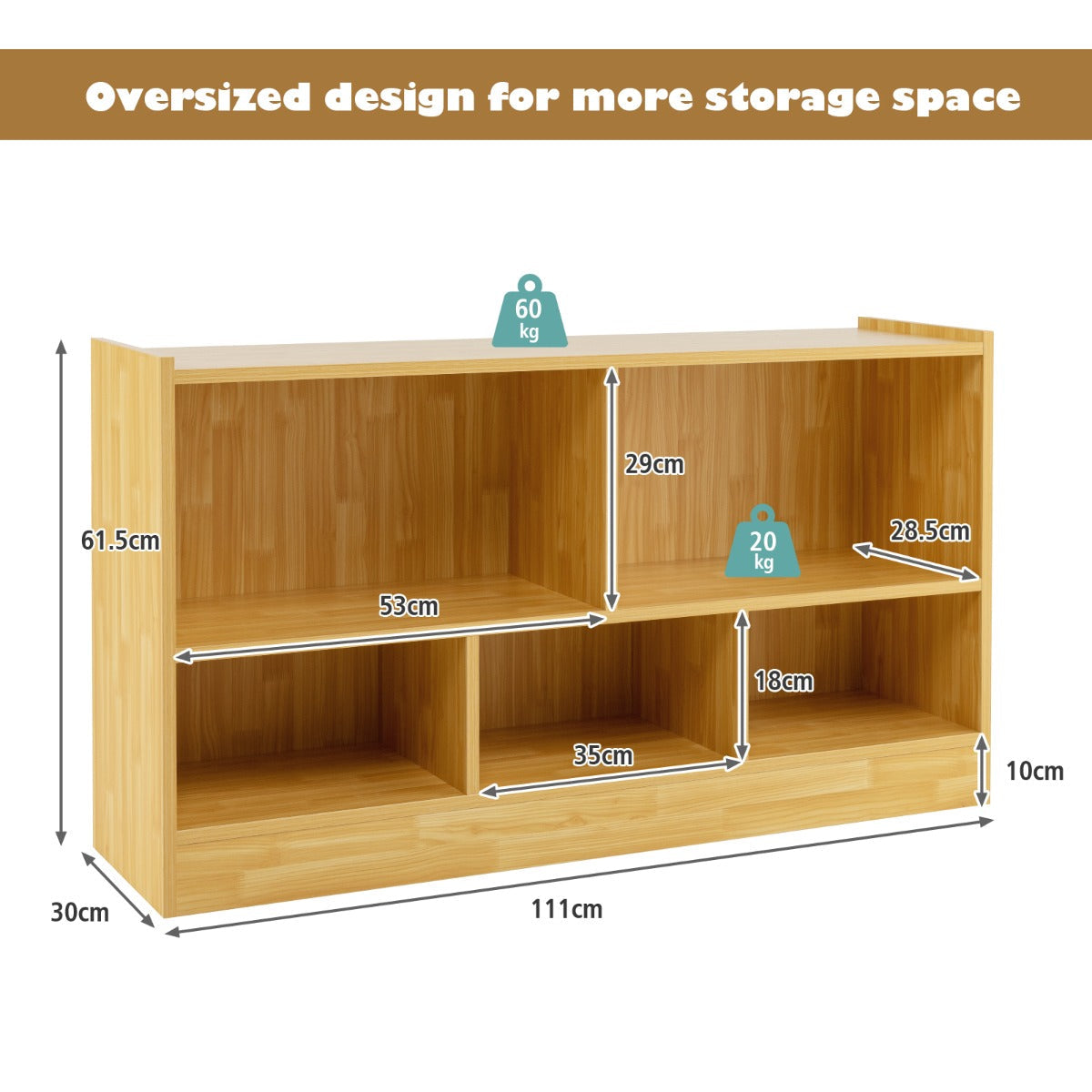 Five-compartment kids bookcase with open cube storage for toys, books and art supplies