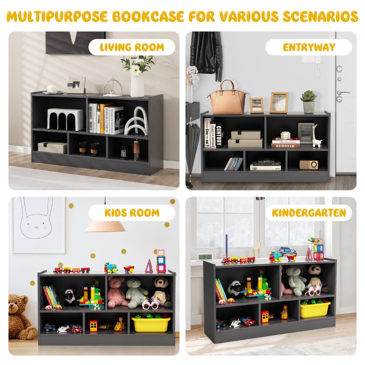 Modern open storage shelf keeps children's rooms tidy while making belongings easy for little users to reach