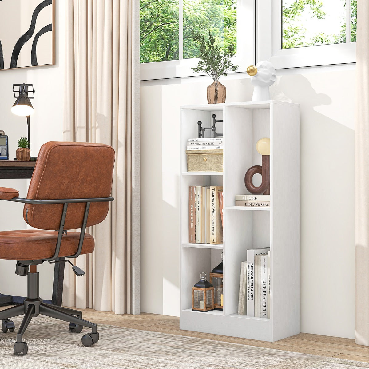 Back reinforced buckles add stability by securing the rear panel to the bookshelf frame