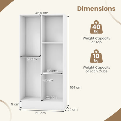 Costway 5-Cube Freestanding Storage Bookshelf with 2 Anti-Tipping Kits-White