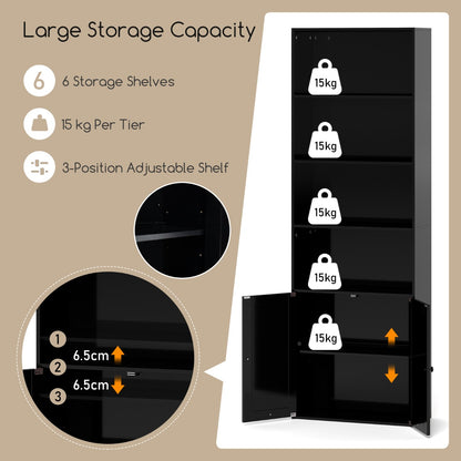 180cm Freestanding Farmhouse Bookcase with Doors 6 Shelves-Black