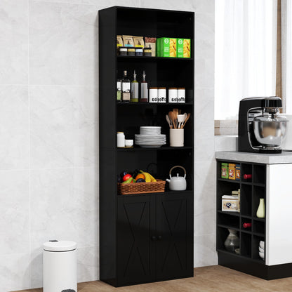 180cm Freestanding Farmhouse Bookcase with Doors 6 Shelves-Black