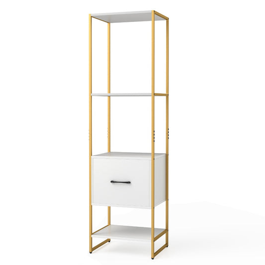 5-Tier Bookshelf with Drawer and Shelves for Bedroom Living Room-White