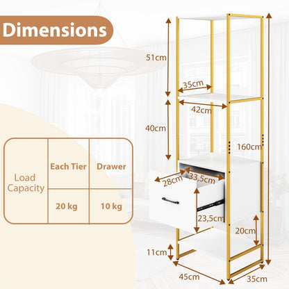 5-Tier Bookshelf with Drawer and Shelves for Bedroom Living Room-White