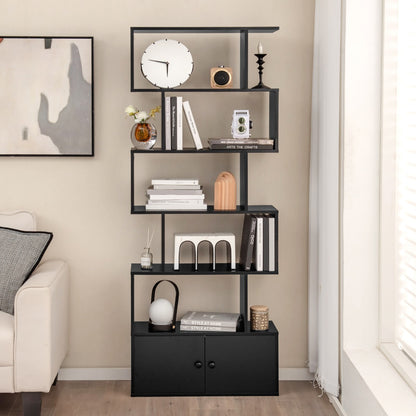 S-Shaped Bookshelf with Storage Cabiet for Living Room-Black