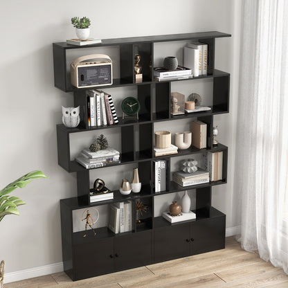 S-Shaped Bookshelf with Storage Cabiet for Living Room-Black