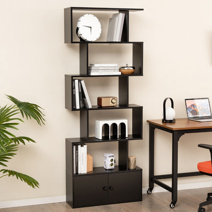 S-Shaped Bookshelf with Storage Cabiet for Living Room-Black