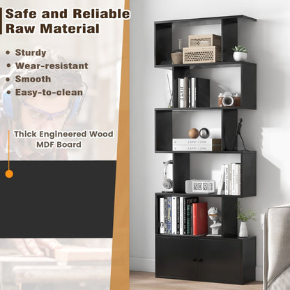 S-Shaped Bookshelf with Storage Cabiet for Living Room-Black