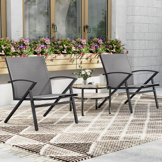 Breathable Fabric Outdoor Patio Chairs Set of 2 with Curved Backrests-Grey