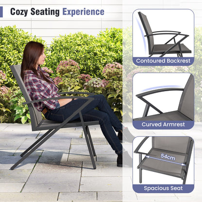 Breathable Fabric Outdoor Patio Chairs Set of 2 with Curved Backrests-Grey