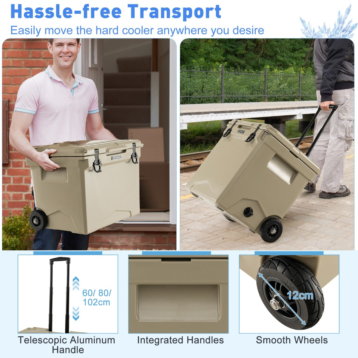 Costway Cooler with Wheels and Handle for Beach/Camping-Beige